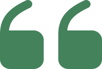 Green quotation mark symbol on white background.